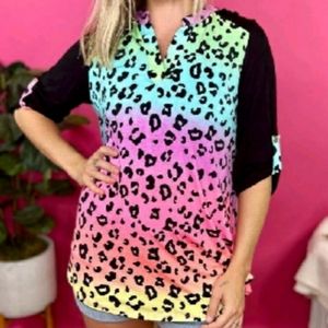 Womens Multi color Leopard Top